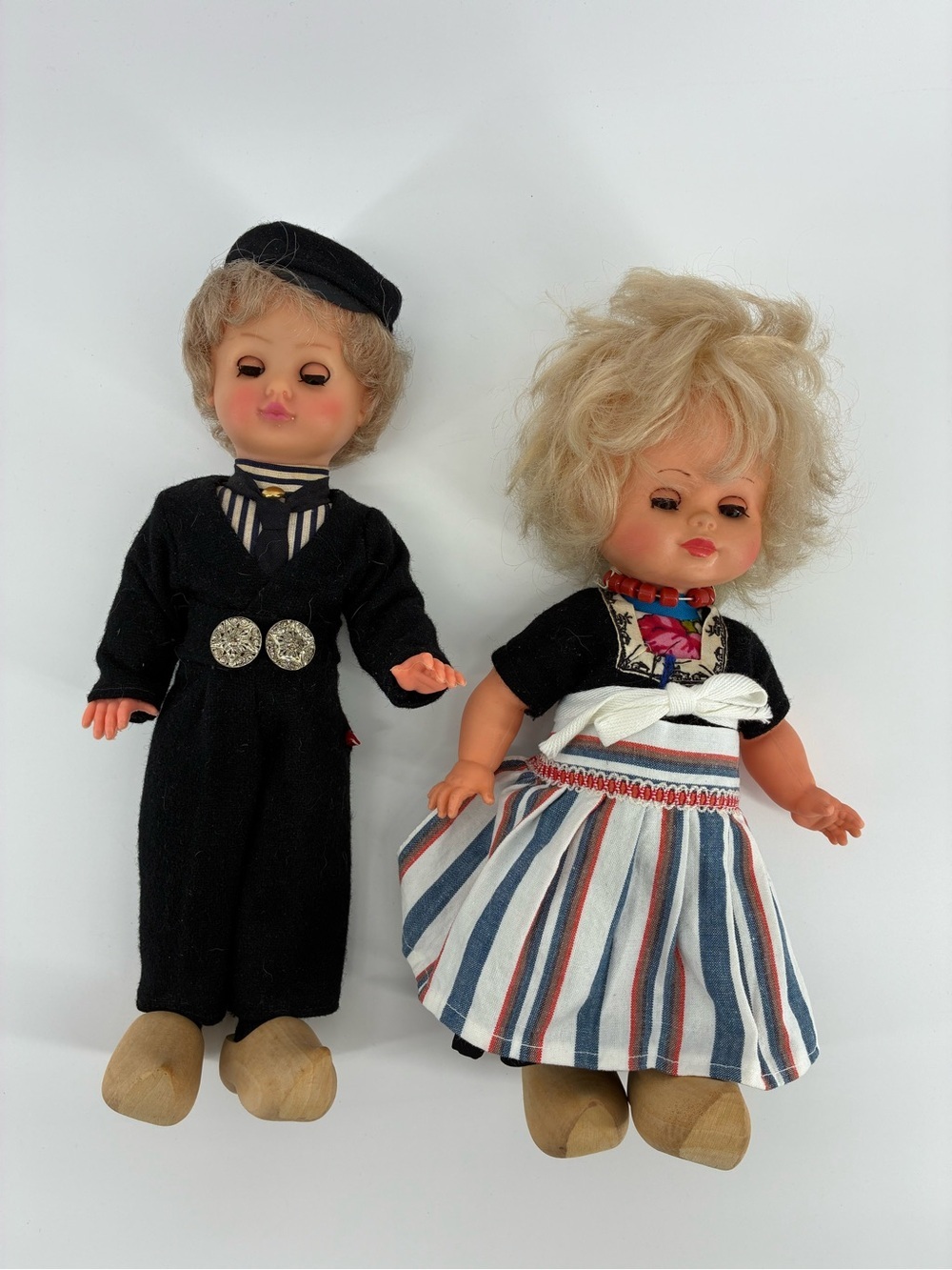 Vintage Dutch Blonde Dolls Wooden Shoes Open Close Eyes